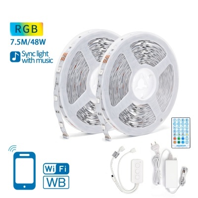 Tiras de luz LED RGB brancas com comando e acessórios