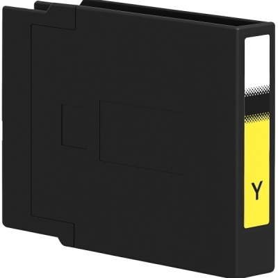 Cartucho de tinta amarelo para impressora com etiqueta amarela e letra Y