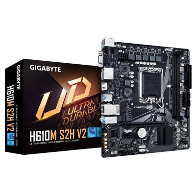 Placa-mãe preta GIGABYTE H610M S2H V2 com embalagem