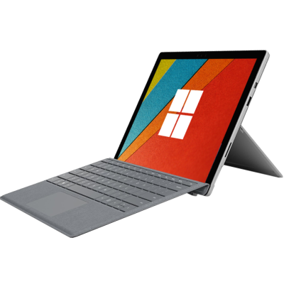 Computador portátil Microsoft Surface cinzento com ecrã colorido e logótipo Windows
