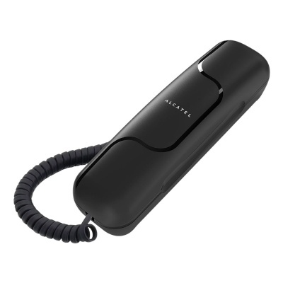Telefone fixo Alcatel preto com cabo espiral