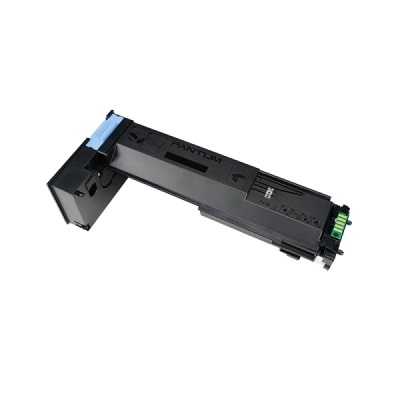 Cartucho de toner para impressora Pantum preto com detalhes azuis e verdes