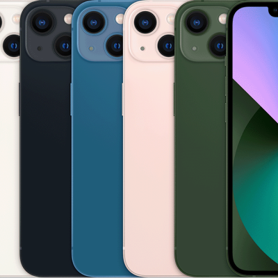 Smartphones em várias cores com um a mostrar padrão colorido no ecrã