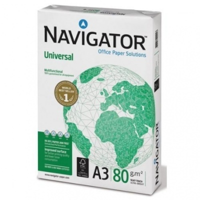 Pacote de papel NAVIGATOR Universal A3 80g/m² com design de globo verde