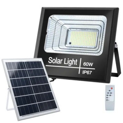 Refletor LED preto com painel solar e comando remoto