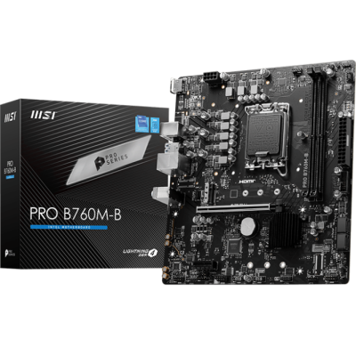 motherboard MSI Pro B760M-B com caixa preta de fundo