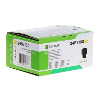 Embalagem de cartucho de toner amarelo Lexmark 24B7180 verde e branca