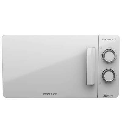 Micro-ondas branco com dois controlos e alça na porta, Cecotec ProClean 3120