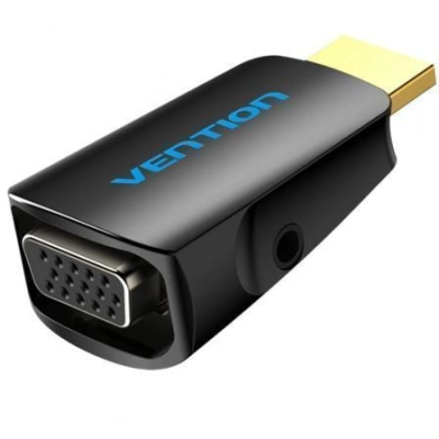 Adaptador preto HDMI para VGA com logotipo VENTION azul
