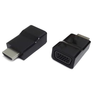 Adaptador HDMI para VGA preto compacto com conector macho HDMI e fêmea VGA