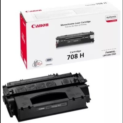 Cartucho de toner preto Canon 708 H com embalagem branca e vermelha