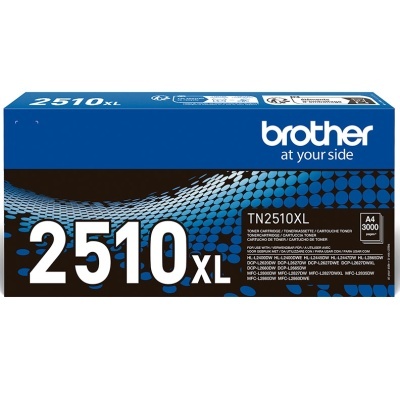 Embalagem de toner Brother TN2510XL azul e preta para impressoras com capacidade para 3000 páginas