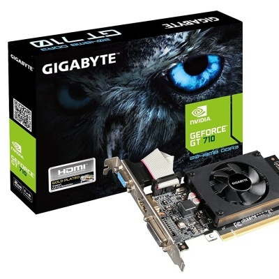 Placa gráfica NVIDIA GIGABYTE GeForce GT 710 com ventilador e embalagem