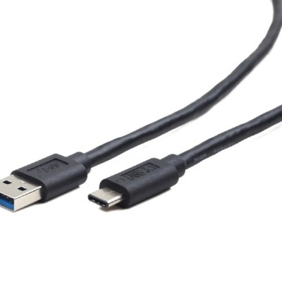 Cabo USB 3.1 tipo A para USB tipo C preto sobre fundo branco