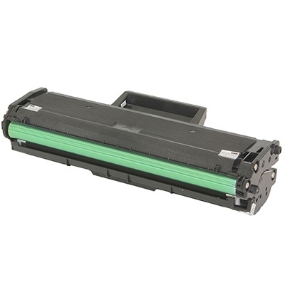 Cartucho de toner preto com cilindro verde sobre fundo branco