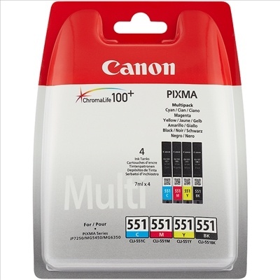 Embalagem de tintas Canon PIXMA Multipack 4 cores modelo 551.