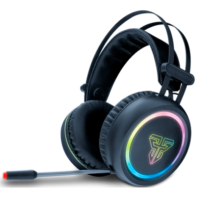 Auriculares gaming pretos com microfone e luz RGB