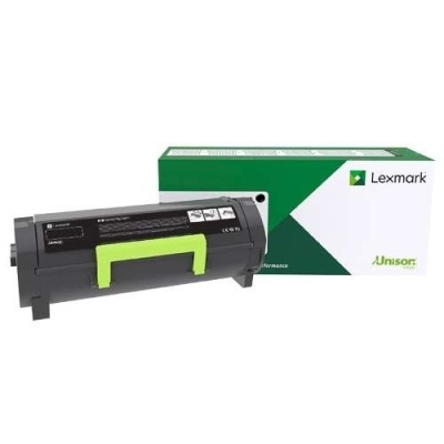 Toner Lexmark Unison preto e verde junto a caixa com o logótipo Lexmark
