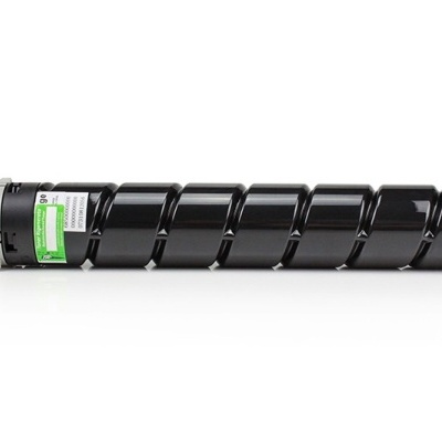 Cartucho de toner preto cilíndrico com tampa laranja e etiqueta verde