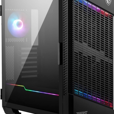 Computador de secretária com painel lateral de vidro e iluminação RGB