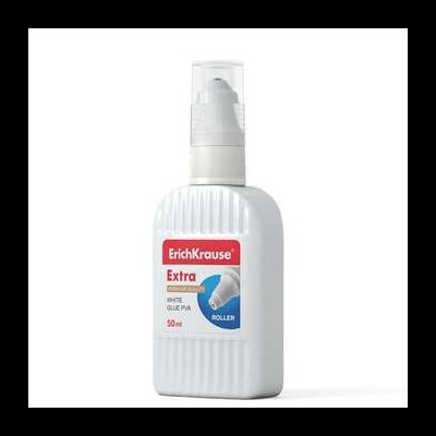 Frasco branco de cola com aplicador roller e rótulo ErichKrause Extra