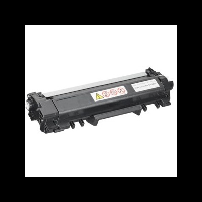 Cartucho de tinta preto para impressora com etiqueta branca e símbolos de aviso