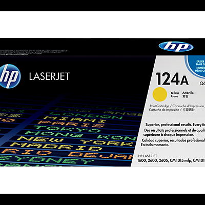 Embalagem de cartucho de impressão HP LaserJet 124A amarelo Q6002A