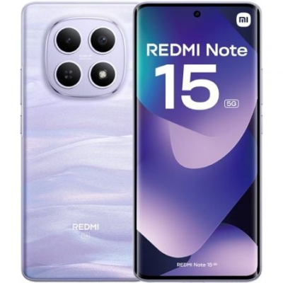 Smartphone Xiaomi Redmi Note 15 5G lilás com três câmaras e ecrã curvo