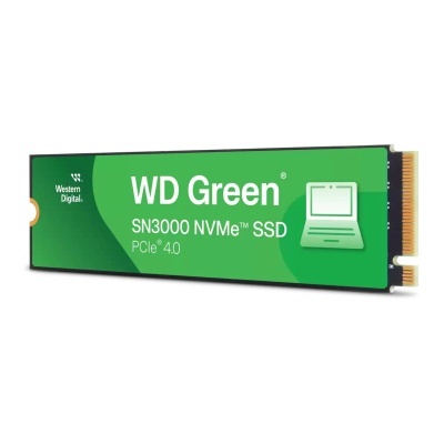 SSD NVMe WD Green SN3000 PCIe 4.0 branco e verde com logo Western Digital