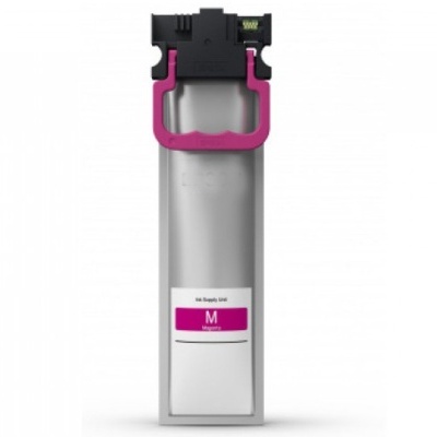 Cartucho de tinta magenta para impressora com corpo prateado e topo preto