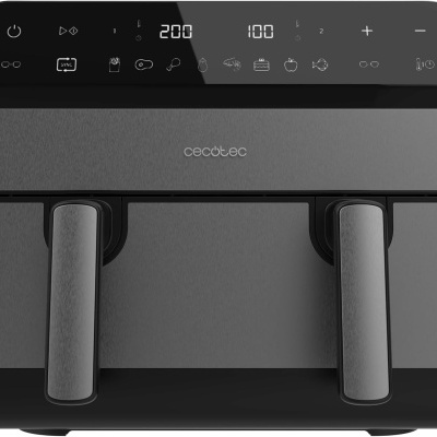 Máquina de cozinha elétrica Cecotec preta e cinza com painel tátil e dois comandos