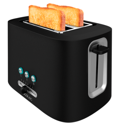 Torradeira preta com duas fatias de pão