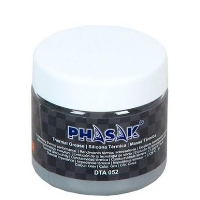 Pote de massa térmica PHASAK com tampa branca e rótulo preto