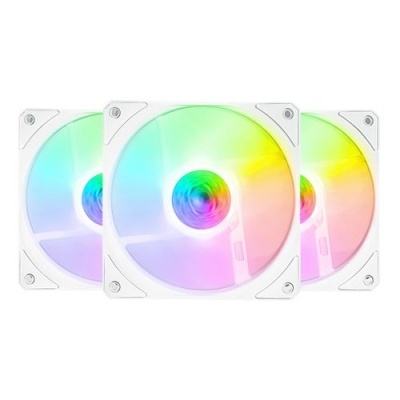 Três ventoinhas de computador RGB brancas com iluminação colorida