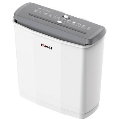 Triturador de papel branco DAHLE com tampa cinza e controles