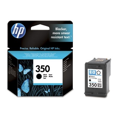 Cartucho de tinta HP 350 preto com embalagem preta e azul com borboletas azuis