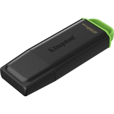 Pen drive preto Kingston com detalhe verde e capacidade 256GB