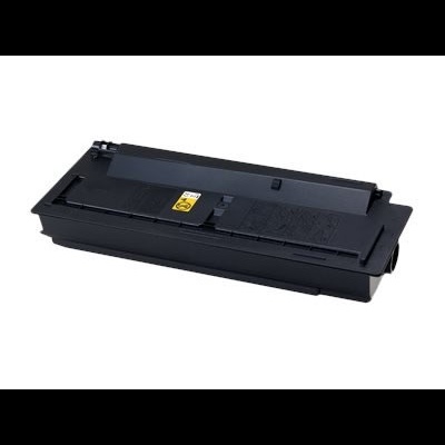 Tinteiro de impressora preto retangular com etiqueta amarela isolado em fundo branco