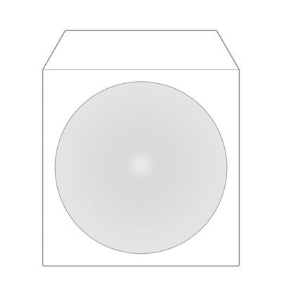 Caixa quadrada branca com círculo cinza claro no centro