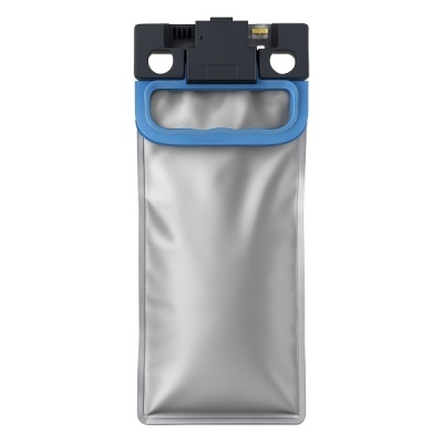 Saco plástico transparente com fecho preto e pega azul