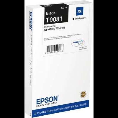 Caixa branca de tinta preta Epson T9081 para impressoras WorkForce Pro, 100 ml, etiqueta XL 6,000 páginas