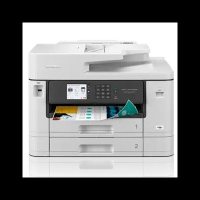 Impressora multifunções HP OfficeJet Pro X cinza claro com painel tátil colorido e bandejas numeradas