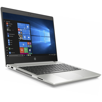 Portátil HP prateado com teclado preto e ecrã Windows 10 ligado