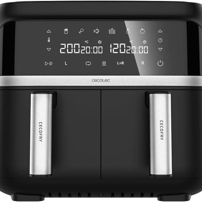 Fritadeira elétrica dupla Cecotec Cecofry com ecrã digital e alças em aço escovado