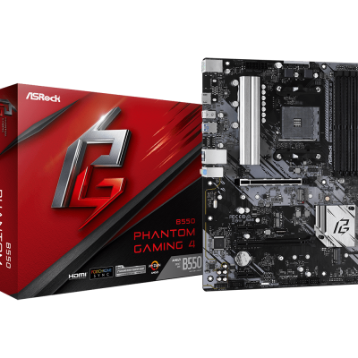 Placa-mãe ASRock B550 Phantom Gaming 4 com caixa vermelha
