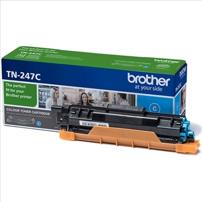 Cartucho de toner Brother TN-247C azul com embalagem azul e verde