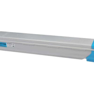 Cartucho de toner cinza com extremidade azul e etiquetas