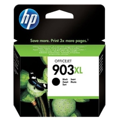Embalagem de tinta HP OfficeJet 903XL preta com imagem de folhas verdes e borboleta