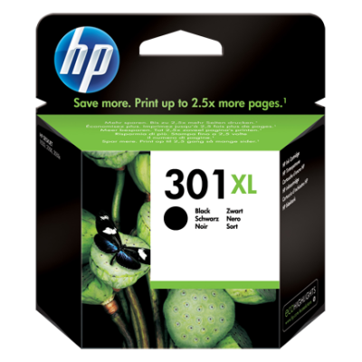 Cartucho de tinta HP 301 XL preto com embalagem preta e verde