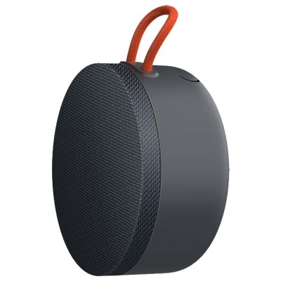 Coluna portátil Bluetooth oval cinzenta com alça vermelha